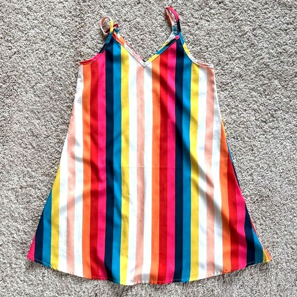 Colorful Striped Dress Kids 5/6 Pink Red Blue Sleeveless Vacation Spring